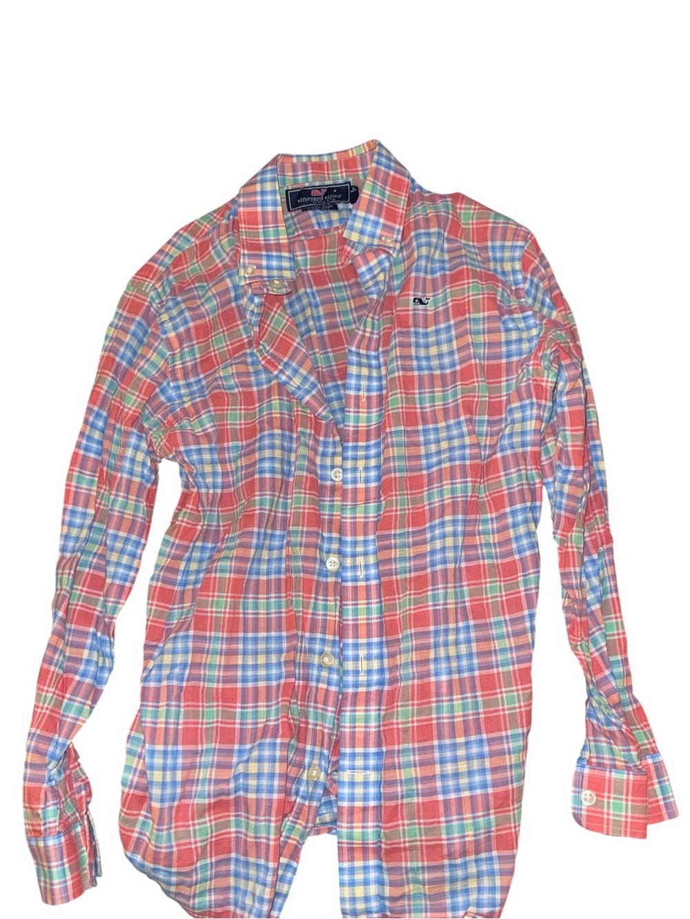 Vineyard Vines youth Red Blue Yellow Green Plaid Button-Down Shirt 12/14
